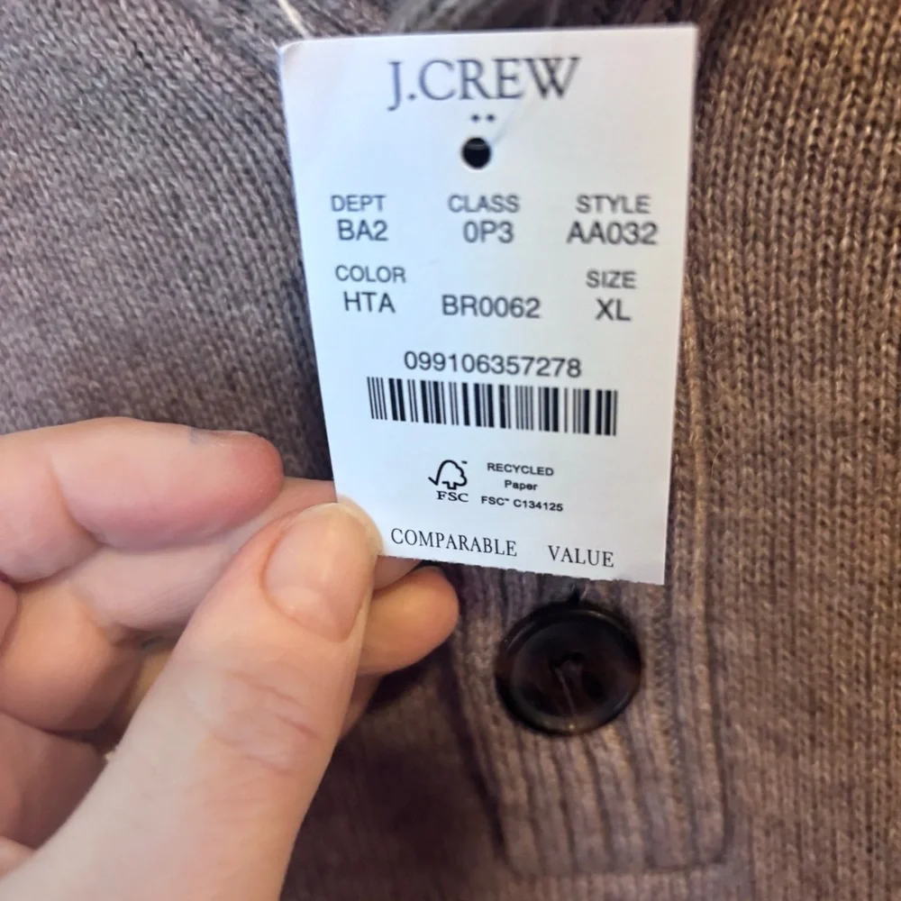 J. Crew Men's Oatmeal Shawl Collar Button Up Sweater XL New w/ Tags